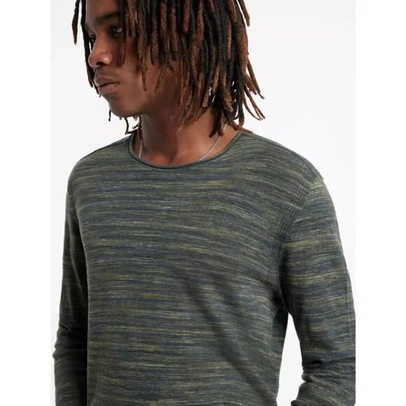 JOHN VARVATOS Shirt Mens XL Blue Pullover Crew Space Dye Linen Cotton OMAR $228 - Picture 2 of 12